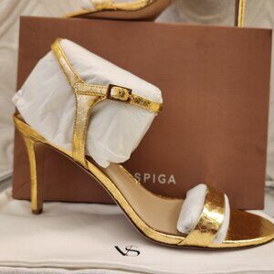 Via Spiga Gold Leather "Madeleine" Heeled Sandals. NIB. Size 11